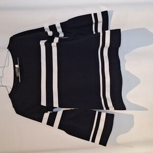 Mint Velvet - Navy and White Striped Bell-Sleeve Top